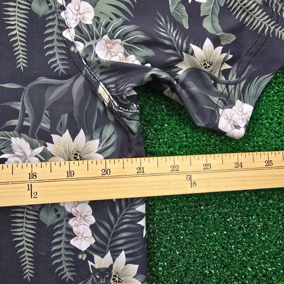 Waggle Polo Shirt Mens Large Black Floral Tropical Print Golf Performance AOP - Picture 4 of 7